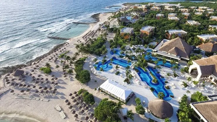 Aerial view of the Bahía Principe hotels on the beach